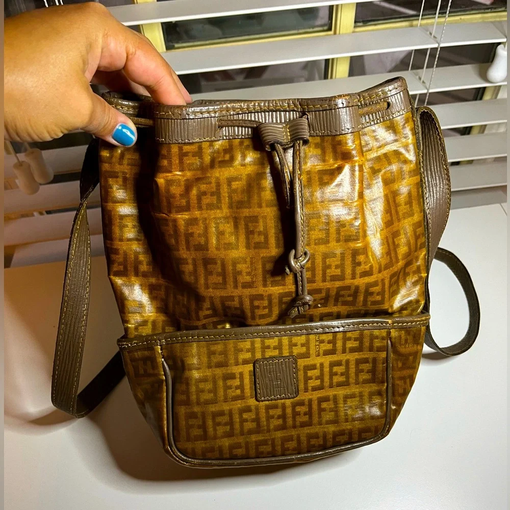 Fendi Tan and Brown Logo Crossbody Bag - Picture 1 of 13